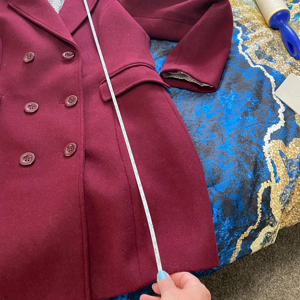 NWOT Haute Edition Double-Breasted Pea Coat with Notched Lapels in Wine - Picture 6 of 8